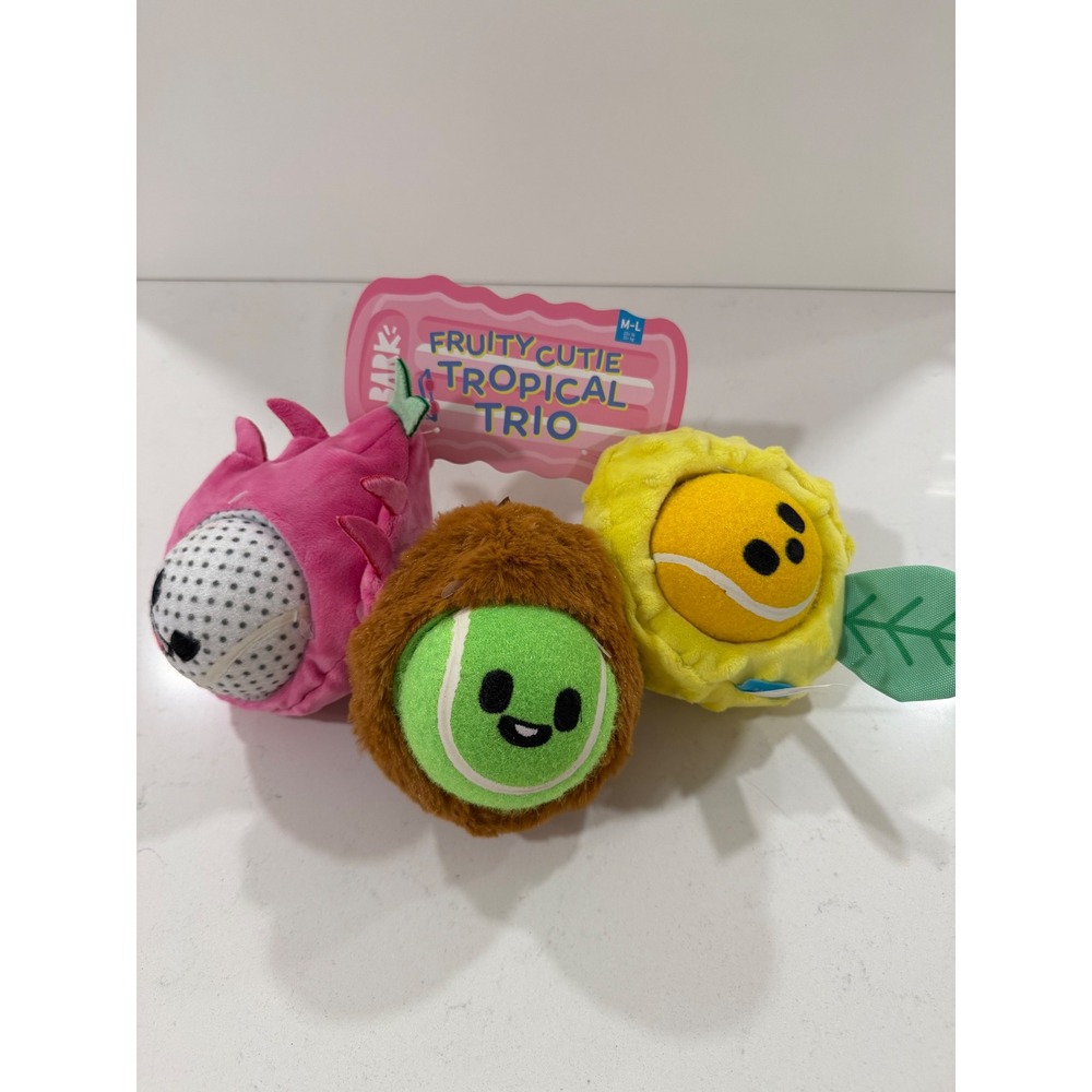 BarkBox Fruity Cutie Tropical Trio Dog Toy Set 6pc Plush Squeaky Tennis Balls